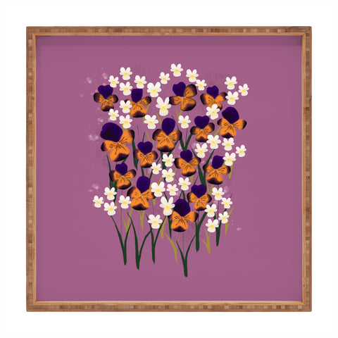 Joy Laforme Pansies in Ochre and White Square Tray