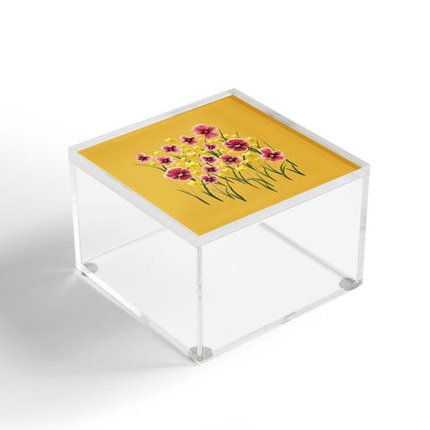 Joy Laforme Pansies in Pink and Chartreuse Acrylic Box