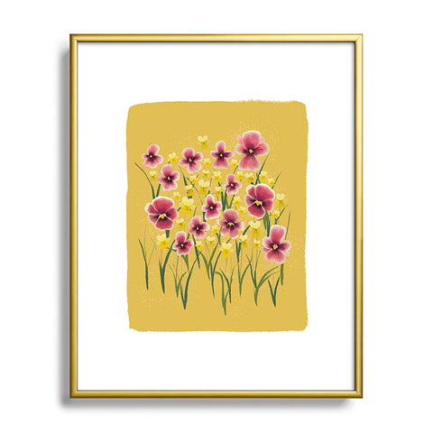 Joy Laforme Pansies in Pink and Chartreuse Metal Framed Art Print