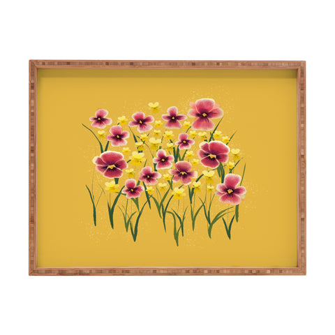 Joy Laforme Pansies in Pink and Chartreuse Rectangular Tray