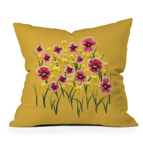 Joy Laforme Pansies in Pink and Chartreuse Throw Pillow