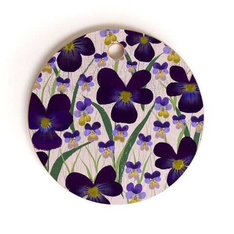 Joy Laforme Pansies in Purple and Yellow Cutting Board Round