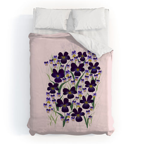 Joy Laforme Pansies in Purple and Yellow Duvet Cover