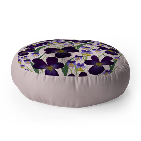Joy Laforme Pansies in Purple and Yellow Floor Pillow Round