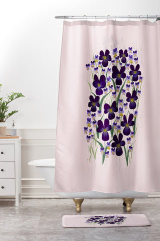 Joy Laforme Pansies in Purple and Yellow Shower Curtain And Mat