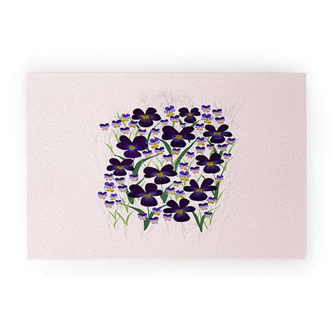 Joy Laforme Pansies in Purple and Yellow Welcome Mat