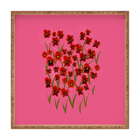 Joy Laforme Pansies in Red and Pink Square Tray