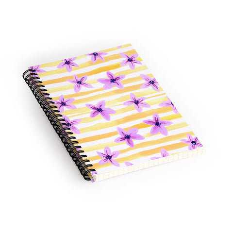 Joy Laforme Pansy Blooms On Stripes I Spiral Notebook