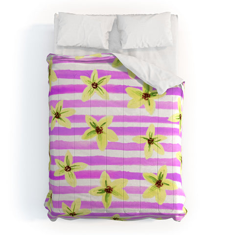 Joy Laforme Pansy Blooms On Stripes II Comforter