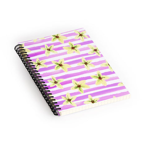 Joy Laforme Pansy Blooms On Stripes II Spiral Notebook