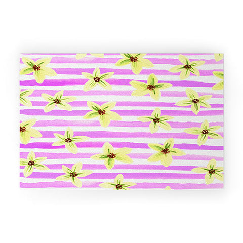 Joy Laforme Pansy Blooms On Stripes II Welcome Mat