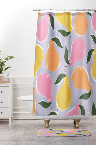 Joy Laforme Pear Confetti Shower Curtain And Mat