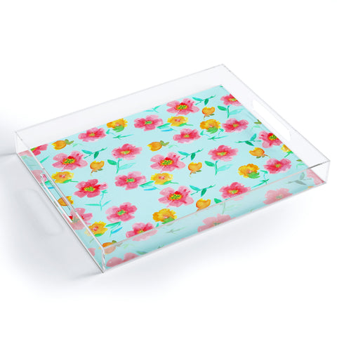 Joy Laforme Peonies And Tulips In Blue Acrylic Tray