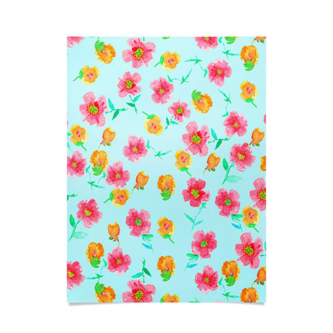 Joy Laforme Peonies And Tulips In Blue Poster