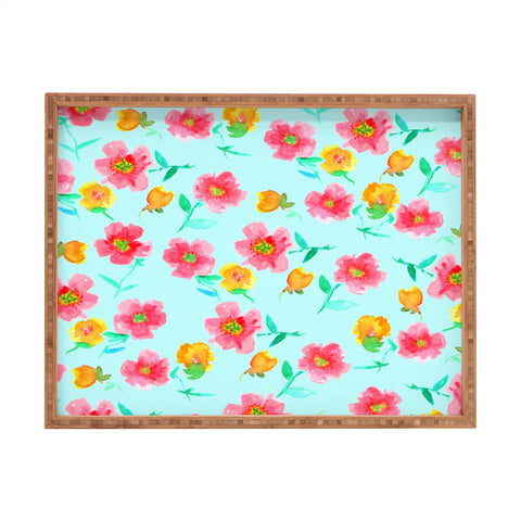 Joy Laforme Peonies And Tulips In Blue Rectangular Tray