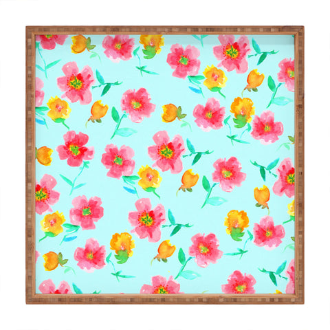 Joy Laforme Peonies And Tulips In Blue Square Tray