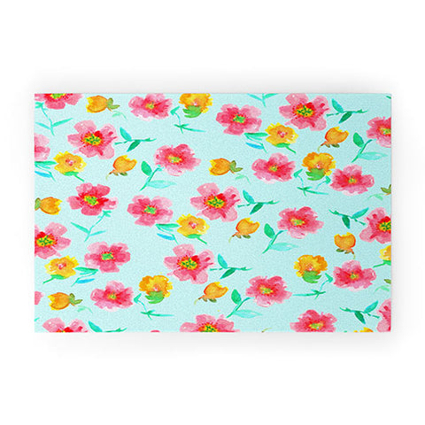 Joy Laforme Peonies And Tulips In Blue Welcome Mat