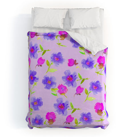 Joy Laforme Peonies And Tulips In Periwinkle Duvet Cover