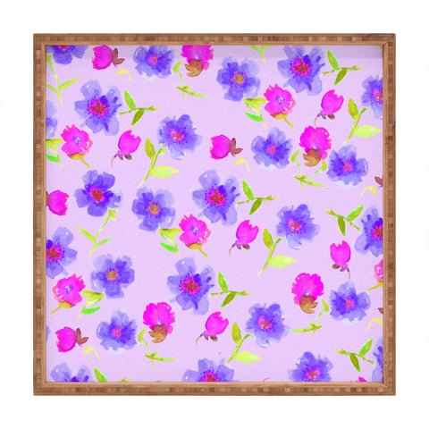 Joy Laforme Peonies And Tulips In Periwinkle Square Tray