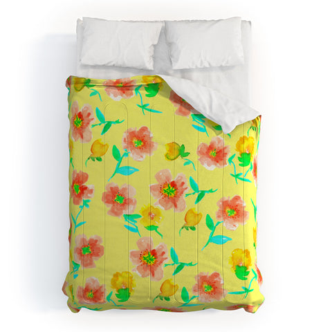Joy Laforme Peonies And Tulips In Yellow Comforter