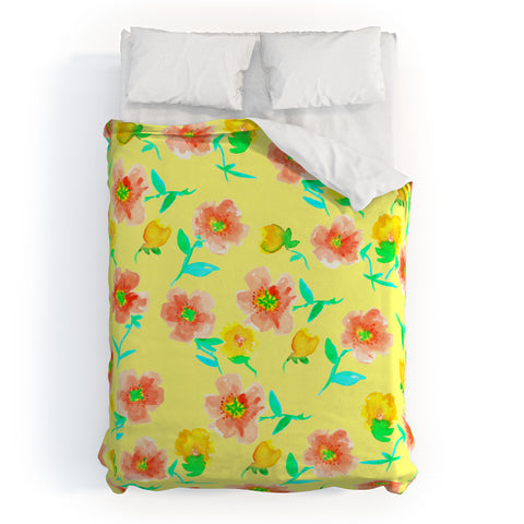 Joy Laforme Peonies And Tulips In Yellow Duvet Cover