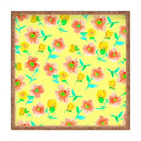 Joy Laforme Peonies And Tulips In Yellow Square Tray