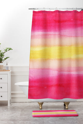Joy Laforme Pink And Yellow Ombre Shower Curtain And Mat