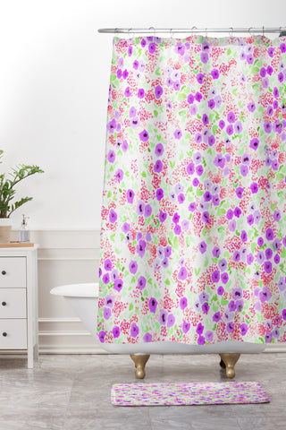 Joy Laforme Sun Faded Floral In Lavender Shower Curtain And Mat