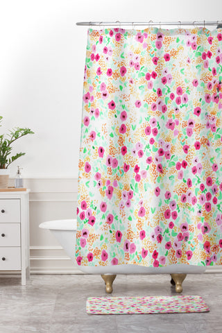 Joy Laforme Sun Faded Floral Pink Shower Curtain And Mat