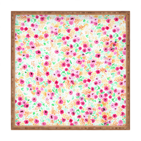 Joy Laforme Sun Faded Floral Pink Square Tray