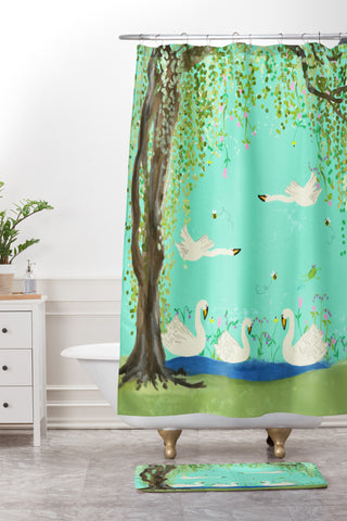Joy Laforme Swan Lake Shower Curtain And Mat
