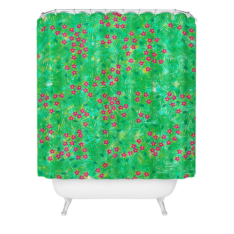Joy Laforme Tropical Wild Blooms In Green Shower Curtain