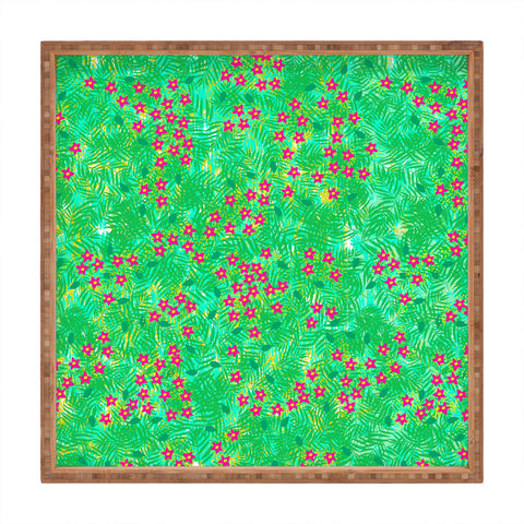 Joy Laforme Tropical Wild Blooms In Green Square Tray
