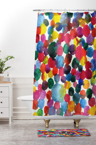 Joy Laforme Watercolor Polka Dot II Shower Curtain And Mat