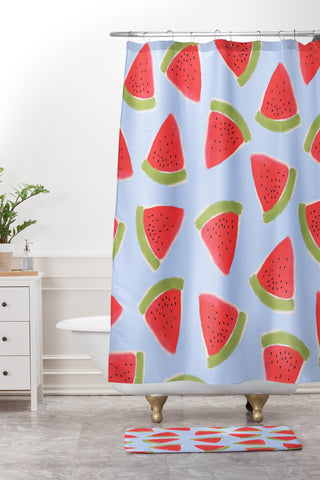 Joy Laforme Watermelon Confetti Shower Curtain And Mat