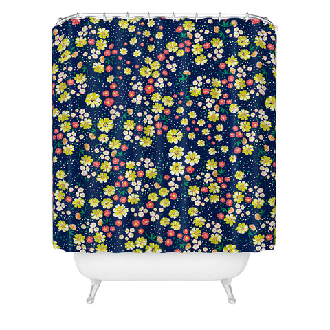 Joy Laforme Wild Floral Ditsy In Navy Shower Curtain