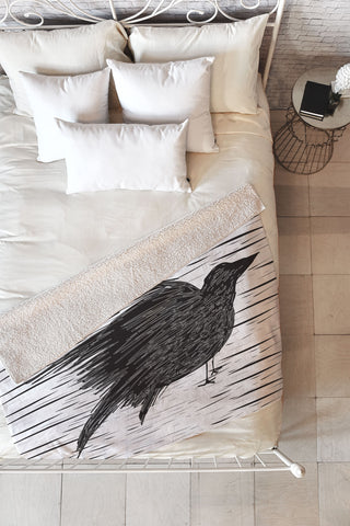 Julia Da Rocha Black Bird Fleece Throw Blanket