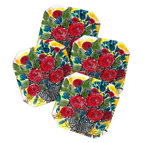 Julia Da Rocha Bouquet Of Flowers Peonies Coaster Set