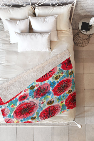 Julia Da Rocha Peonies Bloom Fleece Throw Blanket