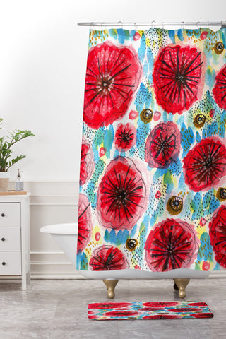 Julia Da Rocha Peonies Bloom Shower Curtain And Mat