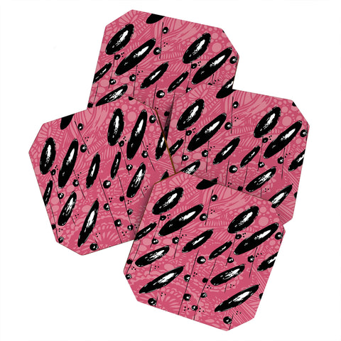 Julia Da Rocha Pink Funky Flowers 3 Coaster Set