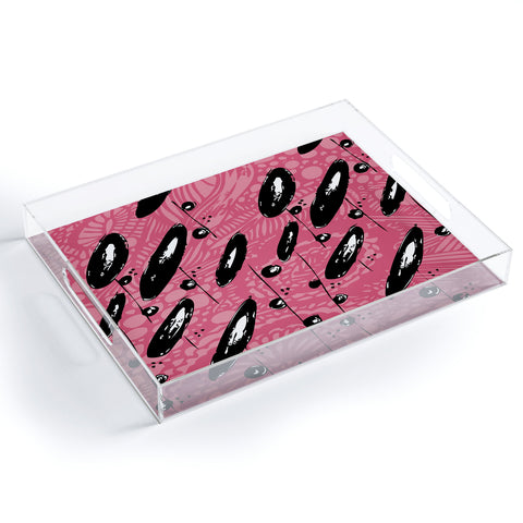 Julia Da Rocha Pink Funky Flowers 3 Acrylic Tray