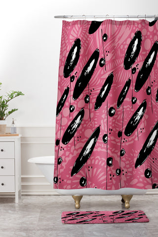 Julia Da Rocha Pink Funky Flowers 3 Shower Curtain And Mat