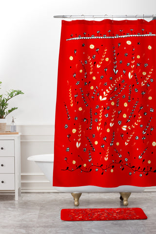 Julia Da Rocha Pretty Red Shower Curtain And Mat