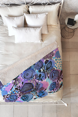Julia Da Rocha Purple Flowers Bloom Fleece Throw Blanket