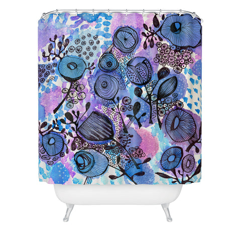 Julia Da Rocha Purple Flowers Bloom Shower Curtain