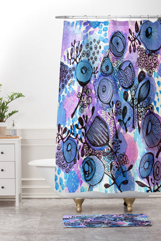 Julia Da Rocha Purple Flowers Bloom Shower Curtain And Mat
