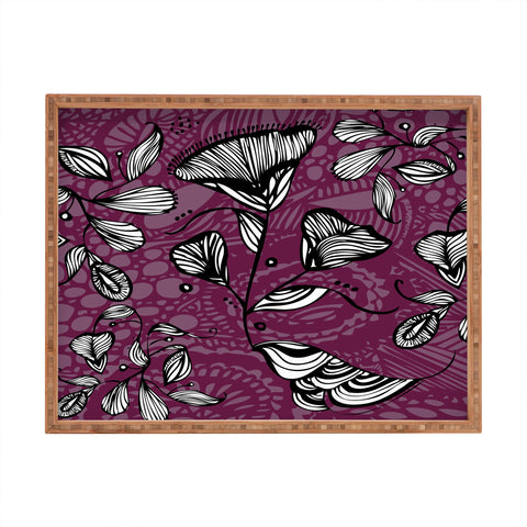 Julia Da Rocha Purple Funky Flowers Rectangular Tray