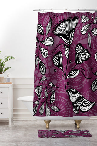 Julia Da Rocha Purple Funky Flowers Shower Curtain And Mat