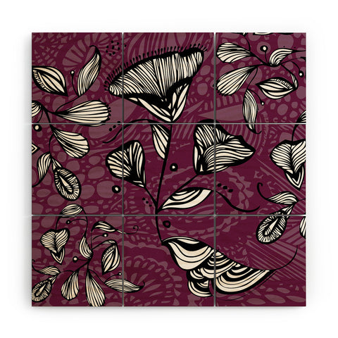 Julia Da Rocha Purple Funky Flowers Wood Wall Mural